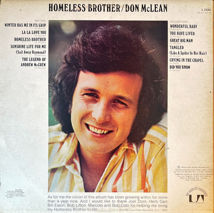 Don McLean - Homeless Brother (Vinyl LP)[Gatefold]