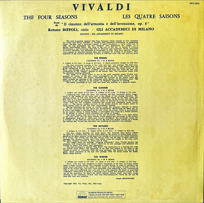 Antonio Vivaldi - Gli Accademici Di Milano - The Four Seasons / Les Quatre Saisons, From "Il Cimento Dell'Armonia E Dell'Invenzione", Op. 8 (Vinyl LP)