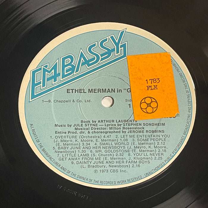 Ethel Merman, Jule Styne And Stephen Sondheim ‎- Gypsy - A Musical Fable (Vinyl LP)