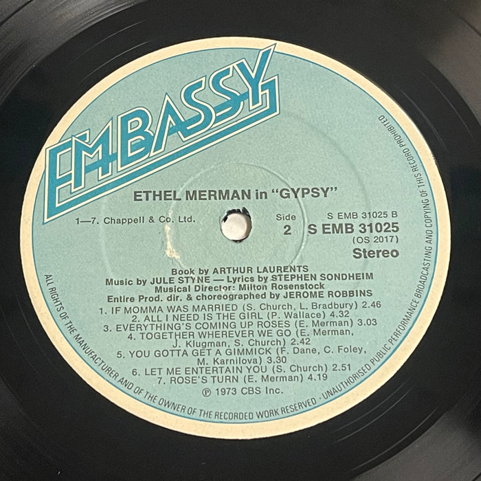 Ethel Merman, Jule Styne And Stephen Sondheim ‎- Gypsy - A Musical Fable (Vinyl LP)