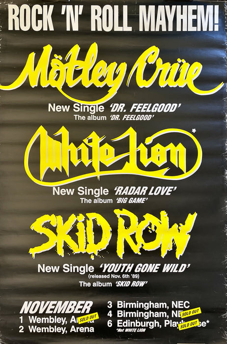 Rock N Roll Mayhem - Mötley Crüe / White Lion / Skid Row (Vintage Poster)