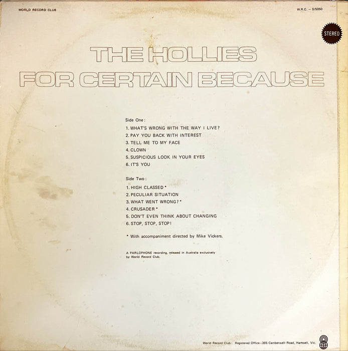 The Hollies - For Certain Because... (Vinyl LP)