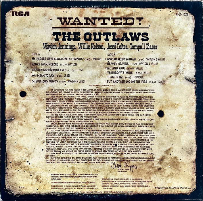 Waylon Jennings • Willie Nelson • Jessi Colter • Tompall Glaser - Wanted! The Outlaws (Vinyl LP)