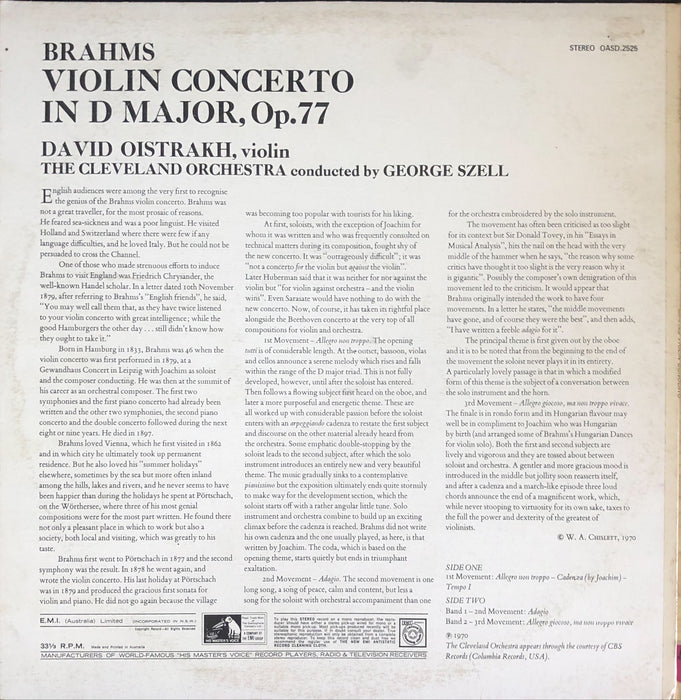 Johannes Brahms, David Oistrach, George Szell, The Cleveland Orchestra - Brahms Violin Concerto
