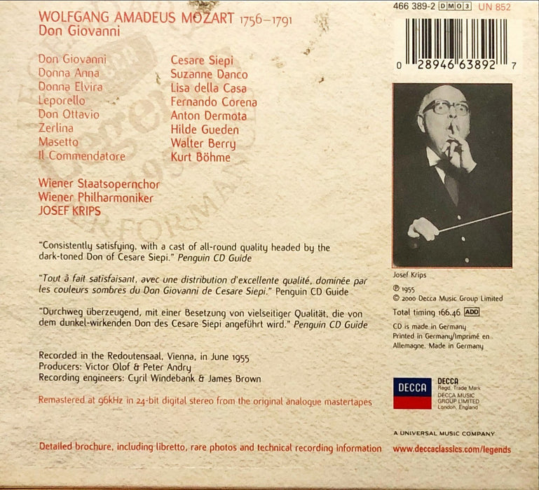 Mozart - Siepi • Della Casa • Danco • Gueden • Corena • Dermota • Wiener Philharmoniker • Josef Krips ‎– Don Giovanni (3CD Boxset)(ADD)