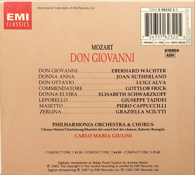 Mozart - Wächter • Sutherland • Alva • Frick • Schwarzkopf • Taddei • Cappuccilli • Sciutti • Philharmonia Orchestra & Chorus • Carlo Maria Giulini - Don Giovanni (3CD Boxset)(ADD)