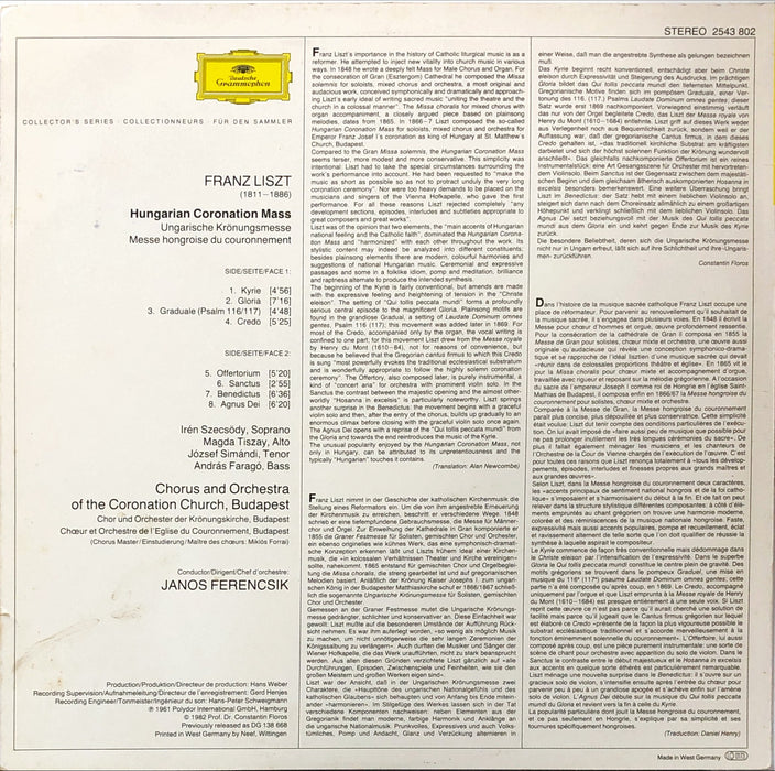 Franz Liszt - Chorus And Orchestra Of The Coronation Church, Budapest, János Ferencsik - Hungarian Coronation Mass (Vinyl LP)