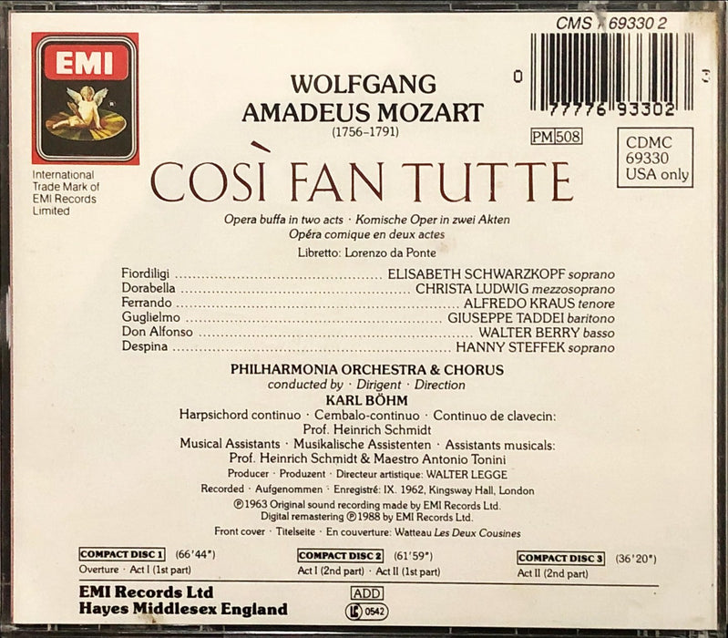 Mozart - Schwarzkopf • Ludwig • Kraus • Taddei • Steffek • Berry • Philharmonia Chorus • Philharmonia Orchestra • Karl Böhm - Così Fan Tutte (3CD)(ADD)