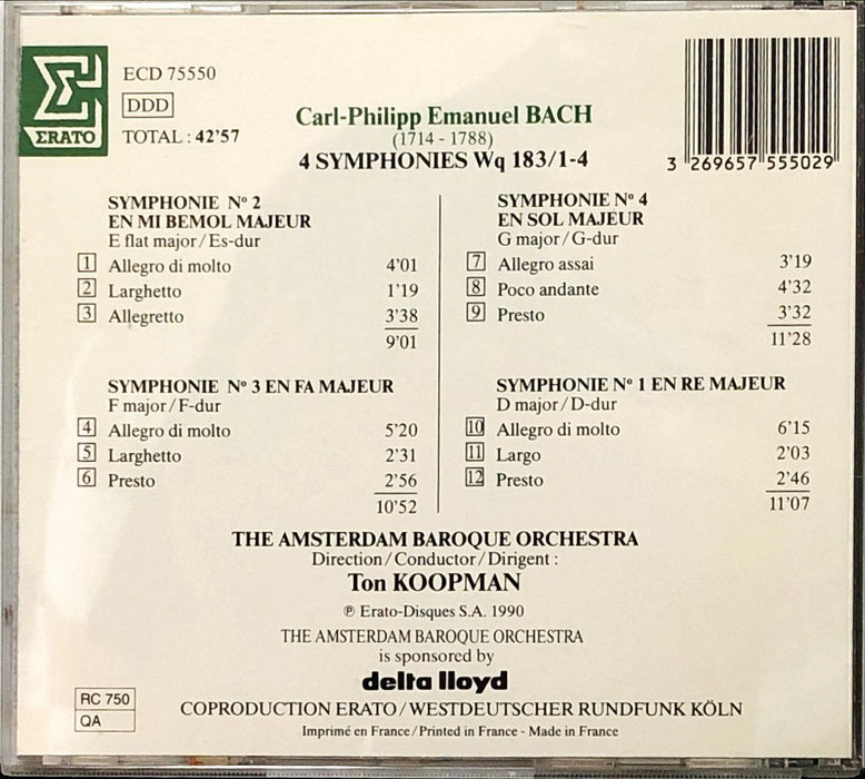 C.P.E. Bach -  The Amsterdam Baroque Orchestra • Ton Koopman - 4 Symphonies (CD)(DDD)