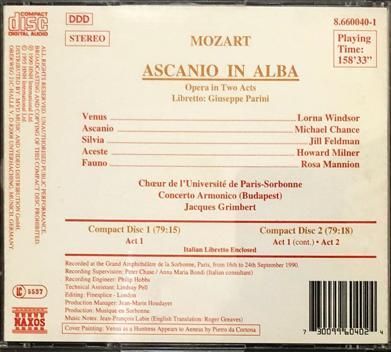 Mozart - Michael Chance • Jill Feldman • Lorna Windsor • Rosa Mannion • Howard Milner • Chœur De L'Université De Paris-Sorbonne • Concerto Armonico • Jacques Grimbert - Ascanio In Alba (2CD)(DDD)