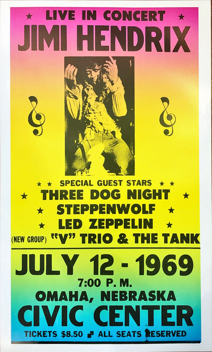 Jimi Hendrix - Live In Concert - July 12 1969 Civic Center (35.5x56cm)