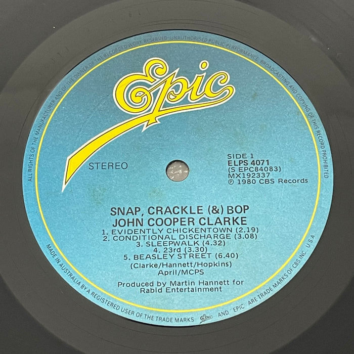 John Cooper Clarke - Snap, Crackle & Bop (Vinyl LP)